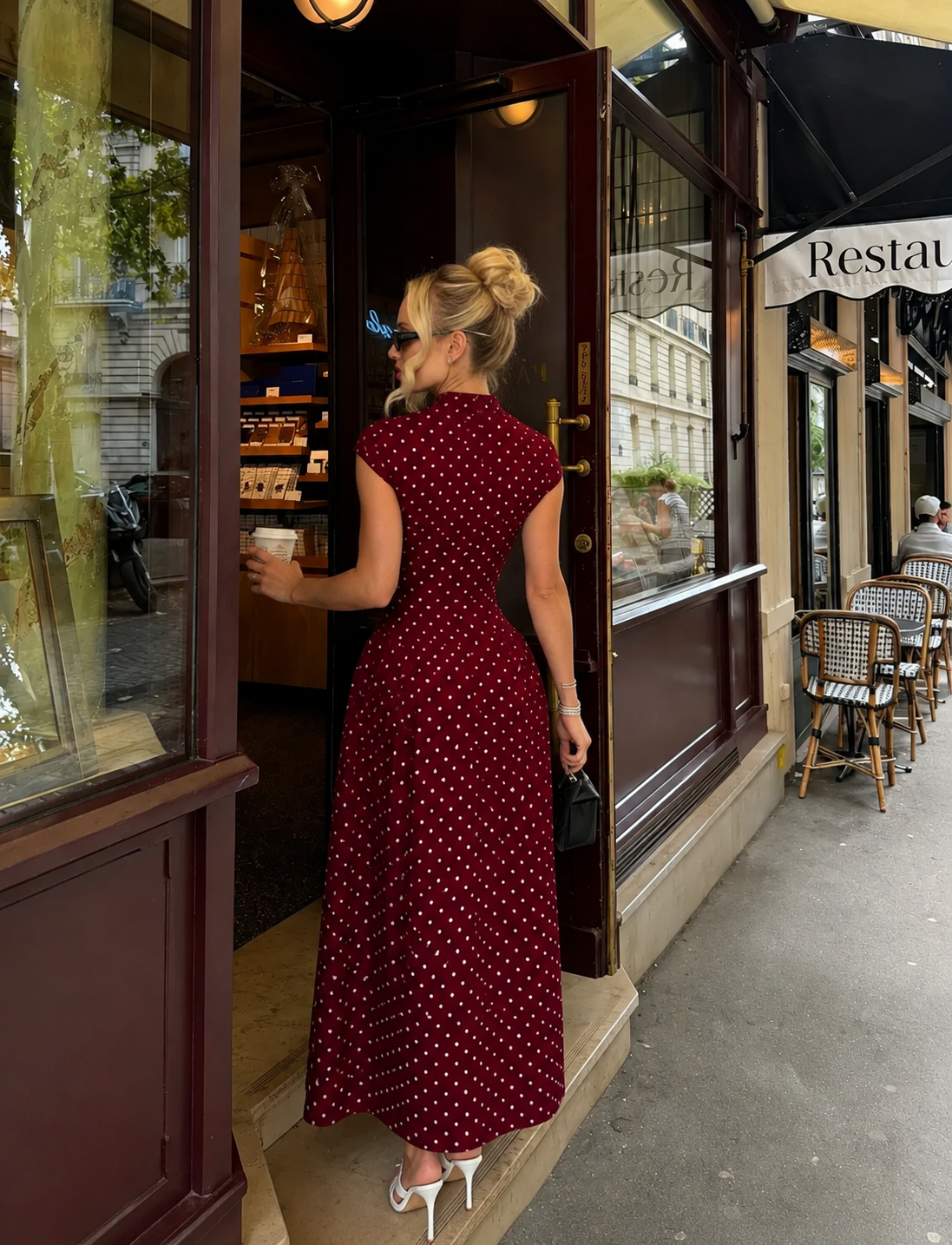 Polka Dot Maxi Dress with Defined Waist
