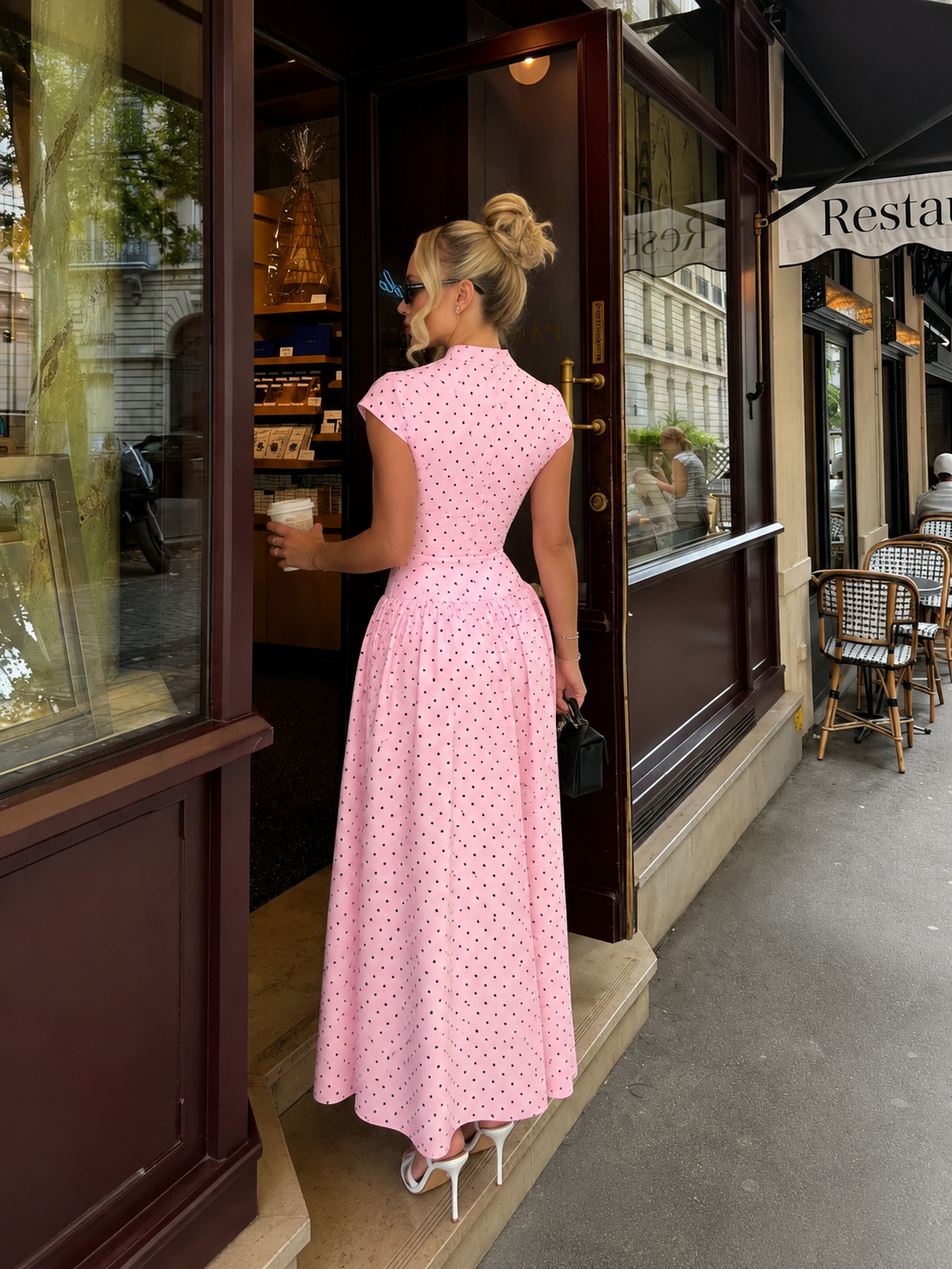 Polka Dot Maxi Dress with Defined Waist
