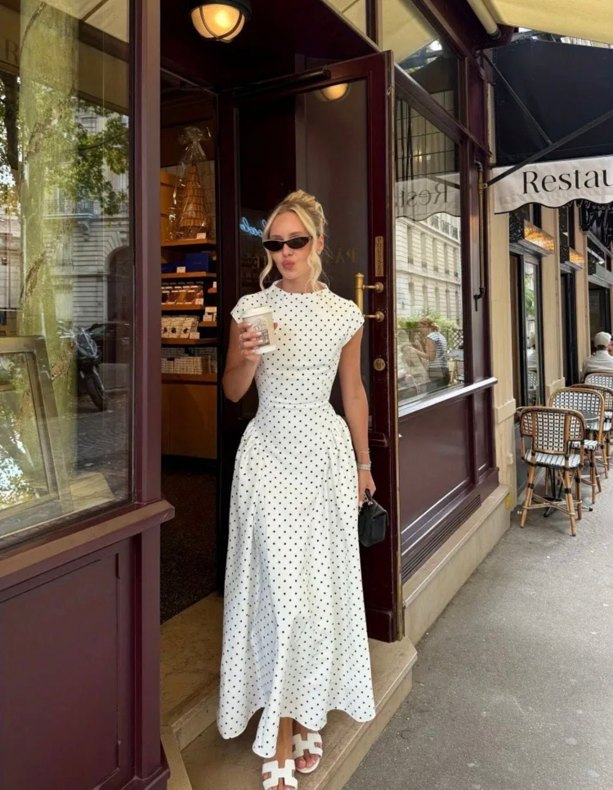 Polka Dot Maxi Dress with Defined Waist