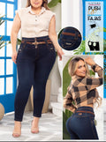 Premium Colombian Lipo Jeans with 360° Built-In Shapewear, Push-Up Effect & Braided Belt