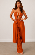 Elegant Two-Piece Strapless Set with Wide-Leg Pants