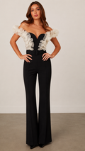 Elegant Jumpsuit with Sweetheart Neckline, Organza Ruffle Sleeves & Belt