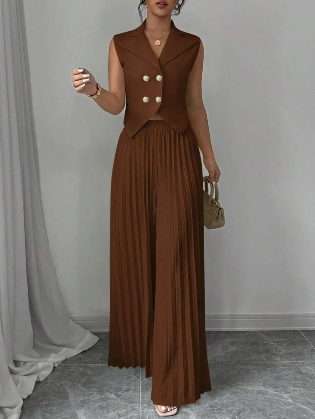 Sophia Pleated Wide-Leg Pants & Vest Set