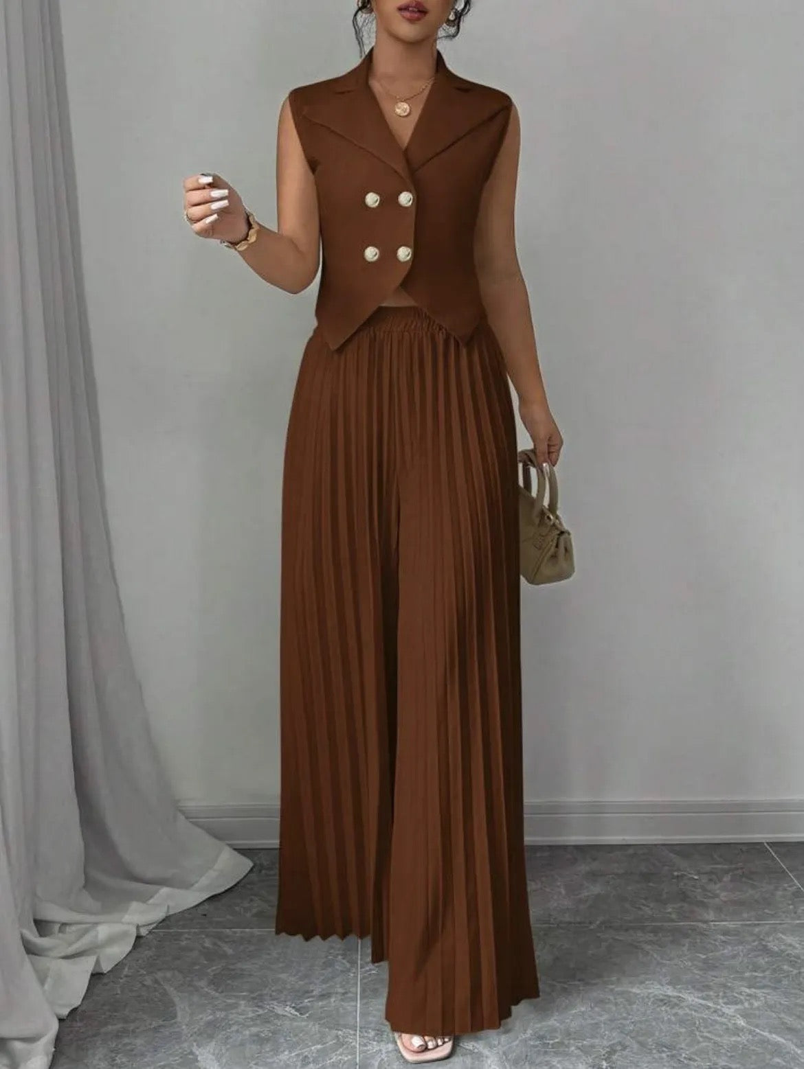 Sophia Pleated Wide-Leg Pants & Vest Set