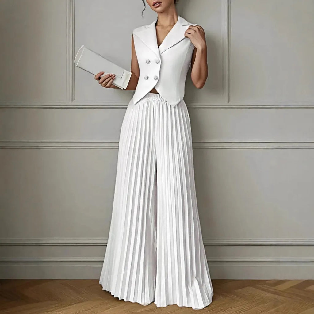 Sophia Pleated Wide-Leg Pants & Vest Set