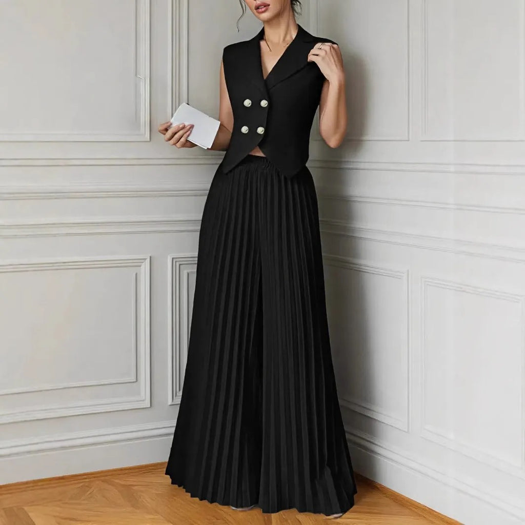 Sophia Pleated Wide-Leg Pants & Vest Set