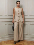 Valentina Gold Button Vest & Wide-Leg Pants Set