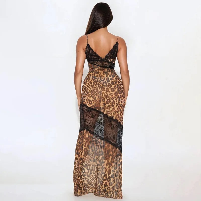 Savannah Lace & Animal Print Maxi Dress