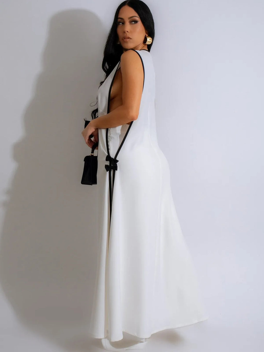 Camellia Bow Detail Vest & Wide-Leg Pants Set